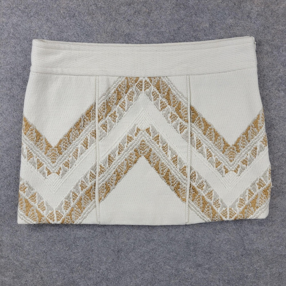 IRO Skirt Womens 38 White Geometric Embroidered Tweed Mini Lined Zip Back